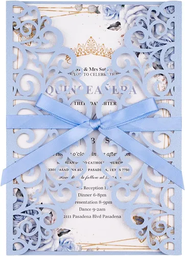 Vista 8 de 50 invitaciones de boda, invitaciones personalizadas cortadas con láser con sobres y tarjetas RSVP para quinceañera, despedida de soltera, baby