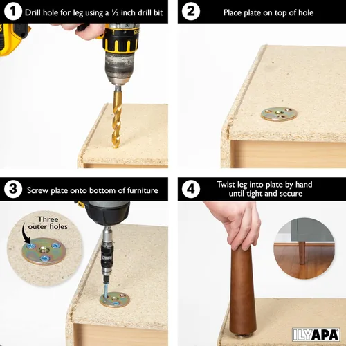 Vista 4 de Ilyapa Pies de madera para muebles, juego de 4 patas de repuesto cónicas marrones de 6 pulgadas para sofás, sillas, sofás biplazas, otomanas