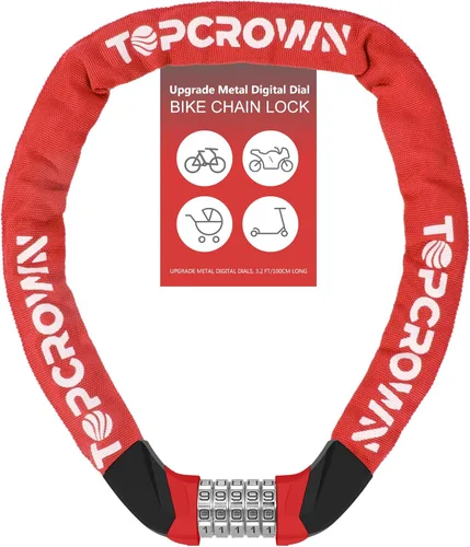Vista 10 de Topcrown Candado de Cadena para Bicicleta de 3.2 Pies de Largo, Alta Seguridad, Resistente, Antirrobo, Cerradura de Bicicleta con Combinación de 5