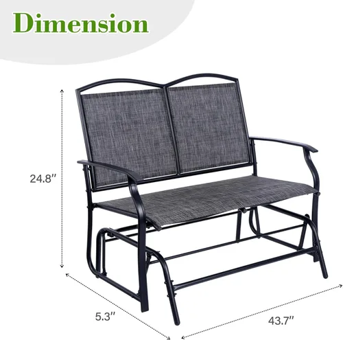 Vista 3 de Backyard Expressions - Banco mecedor para 2 personas para exteriores, silla mecedora doble para patio con marco de acero recubierto de polvo