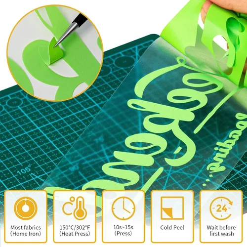Vista 3 de VinylRus Vinilo de Transferencia de Calor - Rollo de Vinilo Verde Manzana de 12 pulgadas x 35 pies para Planchar en Camisas, Vinilo HTV