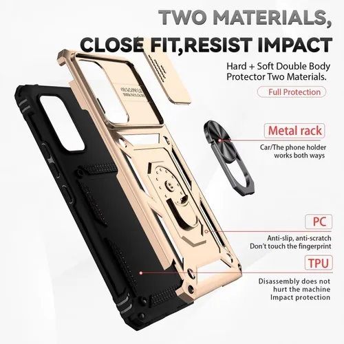 Vista 3 de Funda para Galaxy A53 5G, Samsung A53 5G SM-A536U con protector de pantalla de vidrio templado y cubierta de cámara deslizante, anillo magnético Oro