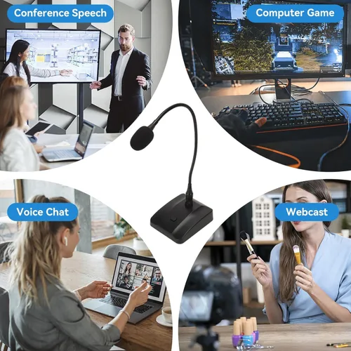 Vista 3 de Micrófono de condensador de cuello de cisne, micrófono con cable de 0.250 in con botón de silencio, micrófono de escritorio, micrófono de podio