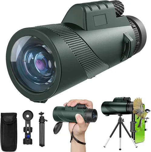 Monocular HD de 10 x 42 pulgadas para adultos, telescopio monocular compacto de grado militar con prisma BAK-4, lente FMC, soporte para teléfono