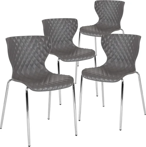 Vista 18 de Flash Furniture Lowell Silla apilable de plástico negro con diseño contemporáneo
