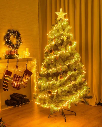 Vista 2 de Guirnalda de luces a pilas - Paquete de 4 guirnaldas parpadeantes impermeables con cable plateado de 5 pies y 60 LED, para coronas, bodas, Blanco