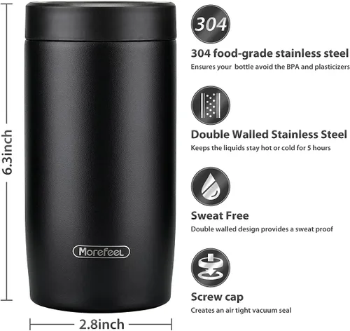 Vista 5 de Morefeel Enfriador de latas delgado 4 en 1 de doble pared de acero inoxidable aislado, funciona con latas delgadas de 12 onzas, latas estándar