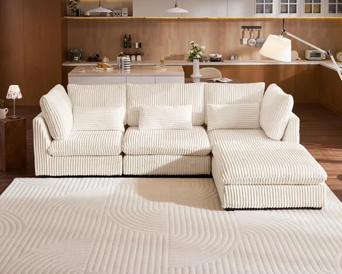Vista 18 de Sofá modular de gran tamaño, sofá modular de pana extra profundo con diván otomano, sofás de felpilla esponjosa en forma de L para sala de estar