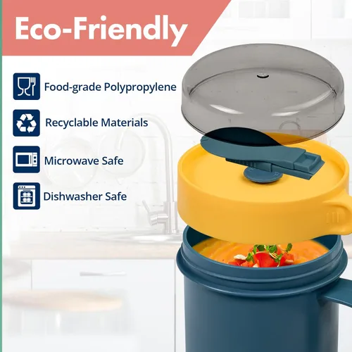 Vista 3 de Tazas de sopa para microondas con tapas, paquete de 2 tazas aptas para microondas para fideos ramen, sopa, bebidas, 17.63 onzas, verde, amarillo