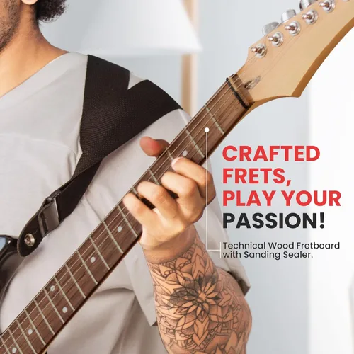 Vista 4 de Pyle Kit de guitarra eléctrica sin terminar, construye el instrumento, cuello de arce con un diapasón de madera técnica con traste, cuerpo de tilo