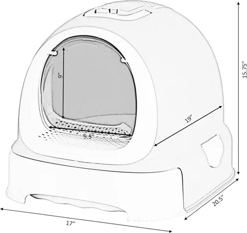 Vista 7 de Sartén con capucha totalmente cerrada con puerta de cierre de olor de entrada frontal, cuchara de arena para gatos incluida, color blanco