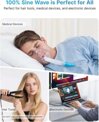 Vista 7 de VINTAR Convertidor de voltaje de onda sinusoidal pura de 600 W de 220 V a 110 V de EE. UU. a Europa, adaptador de viaje universal con enchufe