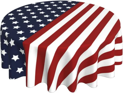 4th of July Tablecloth 70 Inch Round Patriotic Table Cloth Red Stripes American Flag Tablecloth Independence Day Memorial Day Table Cover for