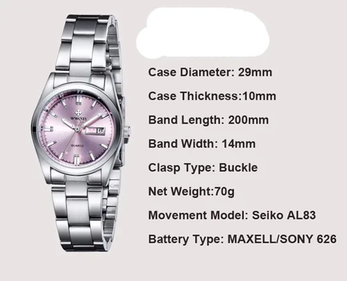 Vista 7 de FANMIS Vestido de negocios para mujer, estilo casual, analógico, de cuarzo, fecha, semana, impermeable, de acero inoxidable