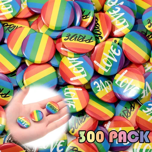 Vista 2 de Jexine 300 pines de botón de cara de sonrisa arcoíris a granel de 1 pulgada, broche de orgullo arcoíris lindo broche de bandera del orgullo arco