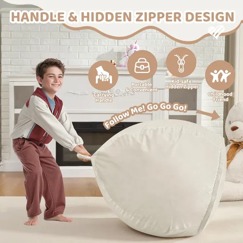 Vista 69 de Puf de 5 pies, puf grande con relleno de espuma viscoelástica, sofá puff esponjoso con funda de terciopelo holandés, puf redondo para sala de estar