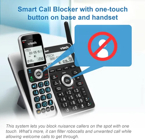 Vista 5 de VTech VS306-3 DECT 6.0 3 teléfonos inalámbricos para el hogar con Bluetooth, sistema de contestación, bloqueador de llamadas inteligente, anuncio