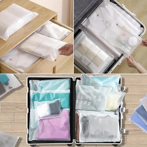 Vista 3 de 50 bolsas transparentes resellables, bolsas de plástico impermeables con cremallera, bolsas de embalaje para ropa, bolsas organizadoras de equipaje