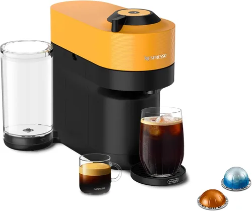 Vista 15 de Nespresso Vertuo Pop+ - Cafetera y máquina de café espresso de De'Longhi, Samra Origins de The Weeknd Vertuo Buna amarillo, espumador de leche