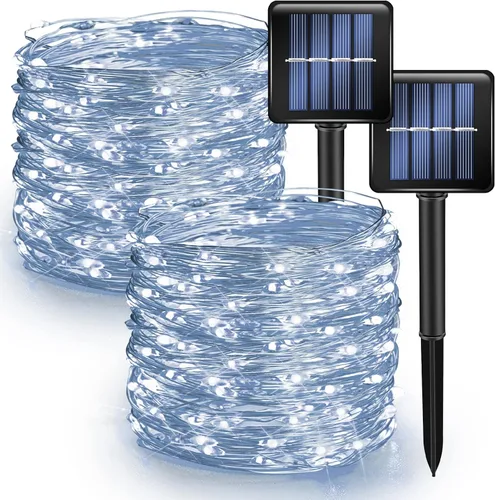 Vista 10 de Dazzle Bright Paquete de 2 tiras de luces solares para exteriores, total de 80 pies, 240 luces LED solares impermeables, 8 modos, luces de alambre