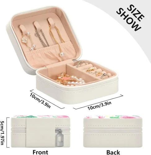 Vista 5 de LIOONS Digital Art Rose Pattern Leather Small Jewelry Box Travel Portable Jewelry Case for Ring Pendant Earring Necklace Bracelet Organizer Storage