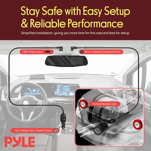 Vista 3 de Pyle Espejo retrovisor de cámara para salpicadero, monitor DVR de 4.3 pulgadas, sistema de grabación de video de doble cámara en Full HD 1080p