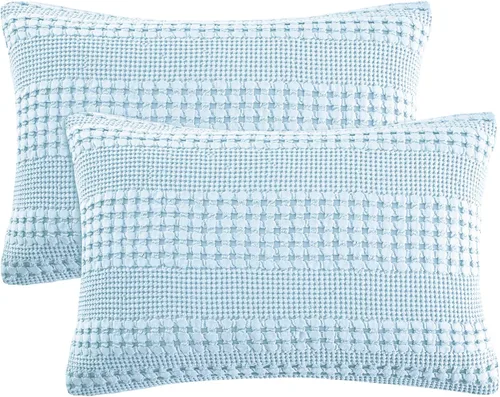 Vista 92 de PHF Fundas de almohada con tejido de gofre de 24" x 24", paquete de 2, funda de almohada cuadrada 100% algodón para decoración de ropa de cama, sin
