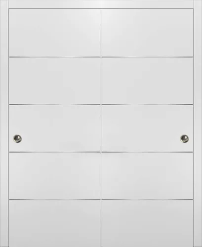 Vista 5 de SARTODOORS Doble granero deslizante blanco 36 x 80 con herrajes Planum 0020 blanco mate Rieles de acero de 13 pies Puertas modernas de núcleo