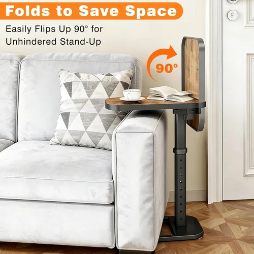 Vista 5 de Mesa de bandeja de TV, mesa auxiliar en forma de C, altura ajustable y tapa abatible y esquinas de metal redondeadas para sofá, cama, silla, sala