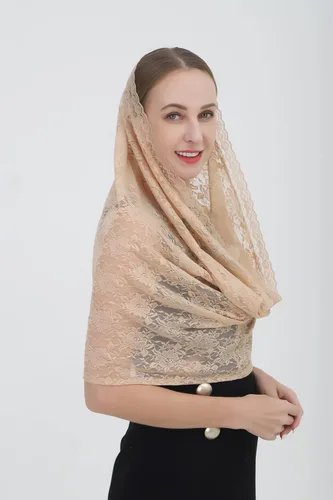 Vista 3 de Grettytling Soft and Comfortable Mantilla Veils 5 Colors Spanish Style Lace Infinity Veil Mantilla Latin