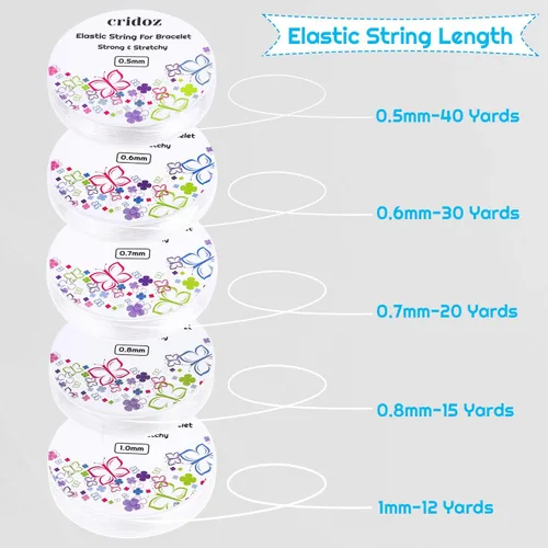 Vista 6 de cridoz - Cuerda elástica para pulseras, 5 rollos de cuerda elástica transparente, cuerda elástica para joyería con 2 agujas de cuentas para cuentas