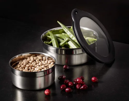 Vista 2 de Rösle Tarro con tapa de vidrio de silicona, caja de almacenamiento, acero inoxidable 18/10, 2.4x4.7 in, 16556