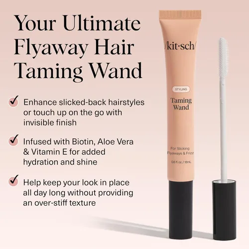 Vista 12 de Kitsch Cepillo para cabello con frizz - Varita domadora con biotina, aloe y vitamina E - Gel en aerosol de tipo suero transparente para cabello