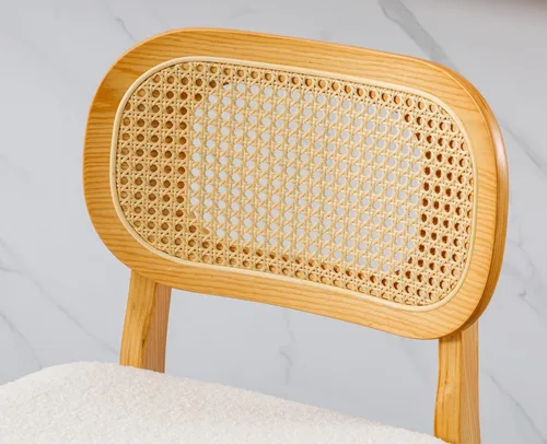 Vista 7 de EALSON Juego de 4 taburetes de bar con respaldo de ratán, sillas de bar modernas de madera de mediados de siglo, cómodas sillas de isla de cocina