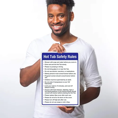 Vista 2 de Letrero de reglas de seguridad para bañera de hidromasaje, cartel de piscina, 10 x 14 pulgadas, libre de óxido, aluminio 040, resistente a