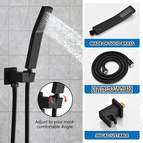 Vista 5 de Juego completo de grifo de ducha con válvula empotrada, sistema de ducha con cabezal de ducha de lluvia de 10 pulgadas, rociador de mano, montaje
