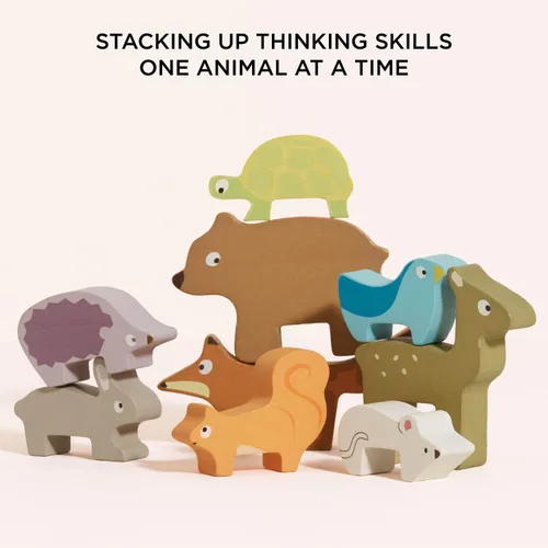 Vista 4 de Le Toy Van - Rompecabezas de madera Petilou Forest Stacker y bolsa de juguete educativo para actividades de equilibrio Gran regalo para niños