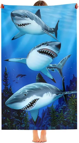 Vista 14 de Toalla de playa de gran tamaño para niños, de microfibra, a prueba de arena, de tiburón, toallas de playa para niños, de secado rápido, ligeras