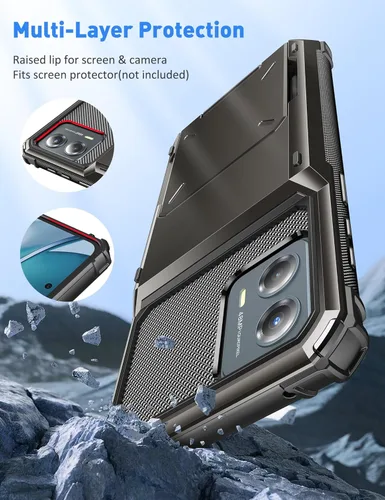 Vista 6 de COOYA Funda para Moto G 2023 con 5 ranuras para tarjetas de crédito, funda con tapa abatible, bolsillo trasero, doble capa, carcasa rígida de TPU