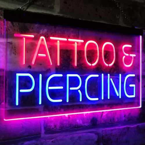 Vista 2 de ADVPRO Piercing de tatuaje Get Inked Shop Open Dual Color LED Neon Sign Azul y Rojo 12 "x 8.5" st6s32-i2484-br