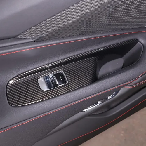 Vista 4 de Cubierta para interruptor de elevación de ventana compatible con Chevrolet Corvette C8 2020-2023, accesorios C8 (patrón de fibra de carbono)