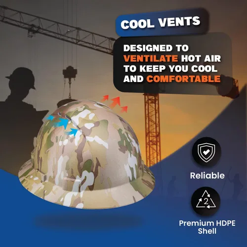 Vista 6 de ACERPAL - Casco de construcción OSHA de ala completa con diseño camuflaje ventilado de acabado mate, suspensión de 6 puntos