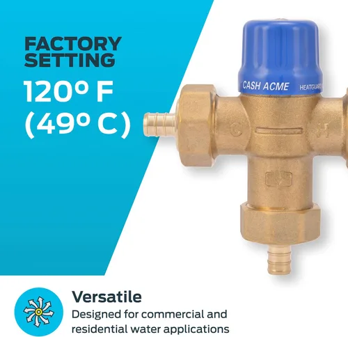 Vista 3 de Cash Acme Válvula mezcladora termostática de crimpado HG110 de 1/2 pulgada con conexiones de púas y controles integrales, accesorio de plomería