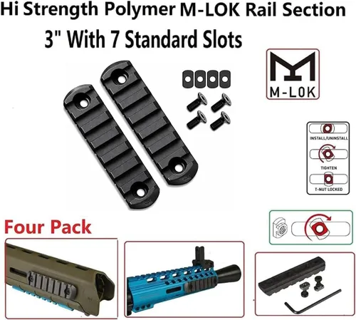 Vista 5 de 360 Tactical Sección de riel polimérico M-LOK de 7 ranuras para guardamanos M Lok Siete ranuras Riel Picatinny Rail Juego de 2 piezas