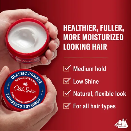 Vista 2 de Old Spice Pomada clásica para hombres, sujeción media, bajo brillo, peinado de cabello masculino, 2.22 onzas