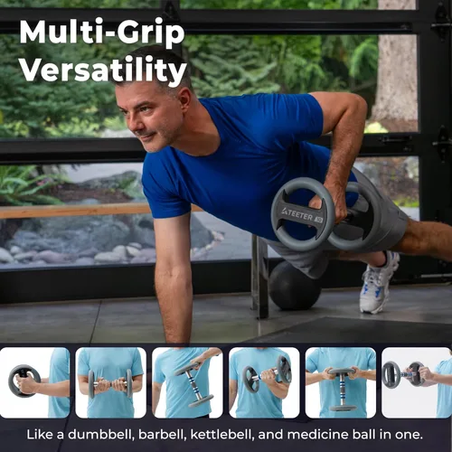 Vista 3 de Teeter Bell Multi-Grip Weight & Workout App - Mancuernas, pesas rusas y pelota medicinal todo en uno, cardio de bajo impacto y tonificación