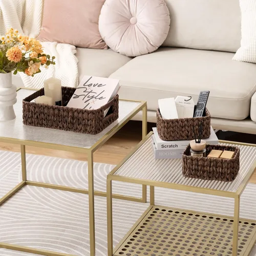 Vista 10 de GRANNY SAYS Cestas de mimbre para organizar, cestas de almacenamiento anidables para estantes, 1 cesta grande y 2 pequeñas de mimbre impermeable