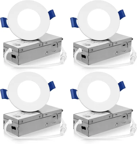 Vista 8 de Meconard Paquete de 4 luces LED empotrables de techo de 4 pulgadas con caja de conexiones, 3000 K/4000 K/5000 K seleccionables, 9 W = 75 W 750 LM