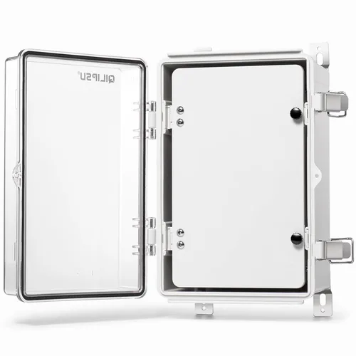 Vista 22 de QILIPSU - Caja de conexiones de acero inoxidable con tapa, bisagras y placa de montaje, universal, impermeable IP67, plástico ABS, gris, recinto