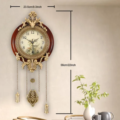 Vista 3 de Aero Snail Dia 9-inch Retro Style Vintage Wood Indoor Wall Clock with Swinging Pendulum (Requires 2 AA Batteries for Clock Hands and Pendulum)